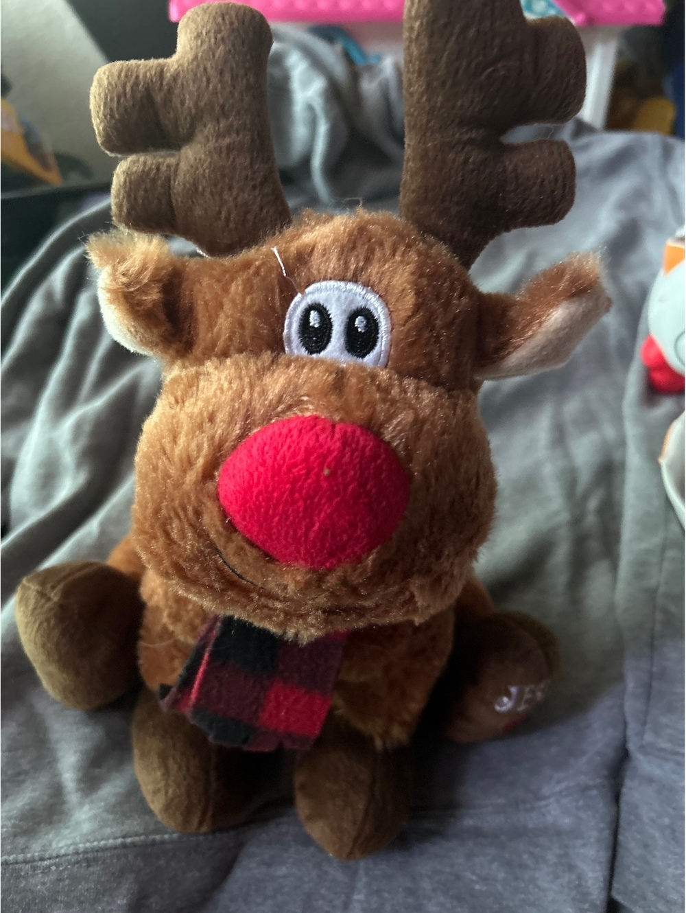 Fiesta Brown Plush Reindeer with 'Jesus Loves Me' Embroidered Paw